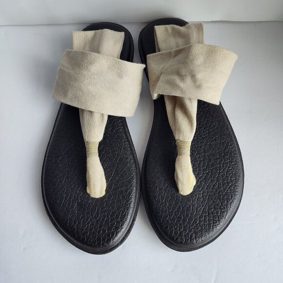 Ladies SZ 9 Sanuk Blk/Beige Yoga Thong Sandal - Picture 1 of 4